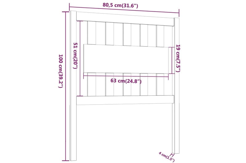 Sängynpääty musta 80,5x4x100 cm täysi mänty - Musta - Sängynpääty