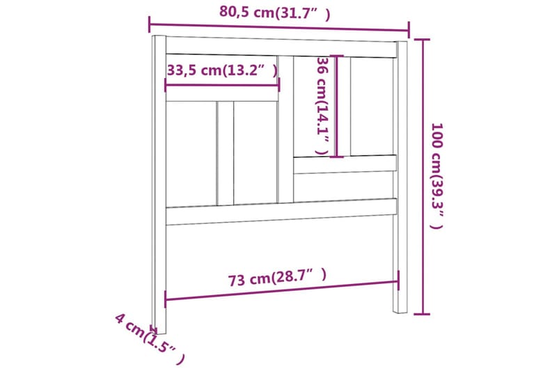 Sängynpääty musta 80,5x4x100 cm täysi mänty - Musta - Sängynpääty