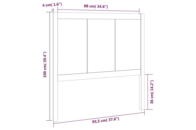 Sängynpääty musta 95,5x4x100 cm täysi mänty - Musta - Sängynpääty