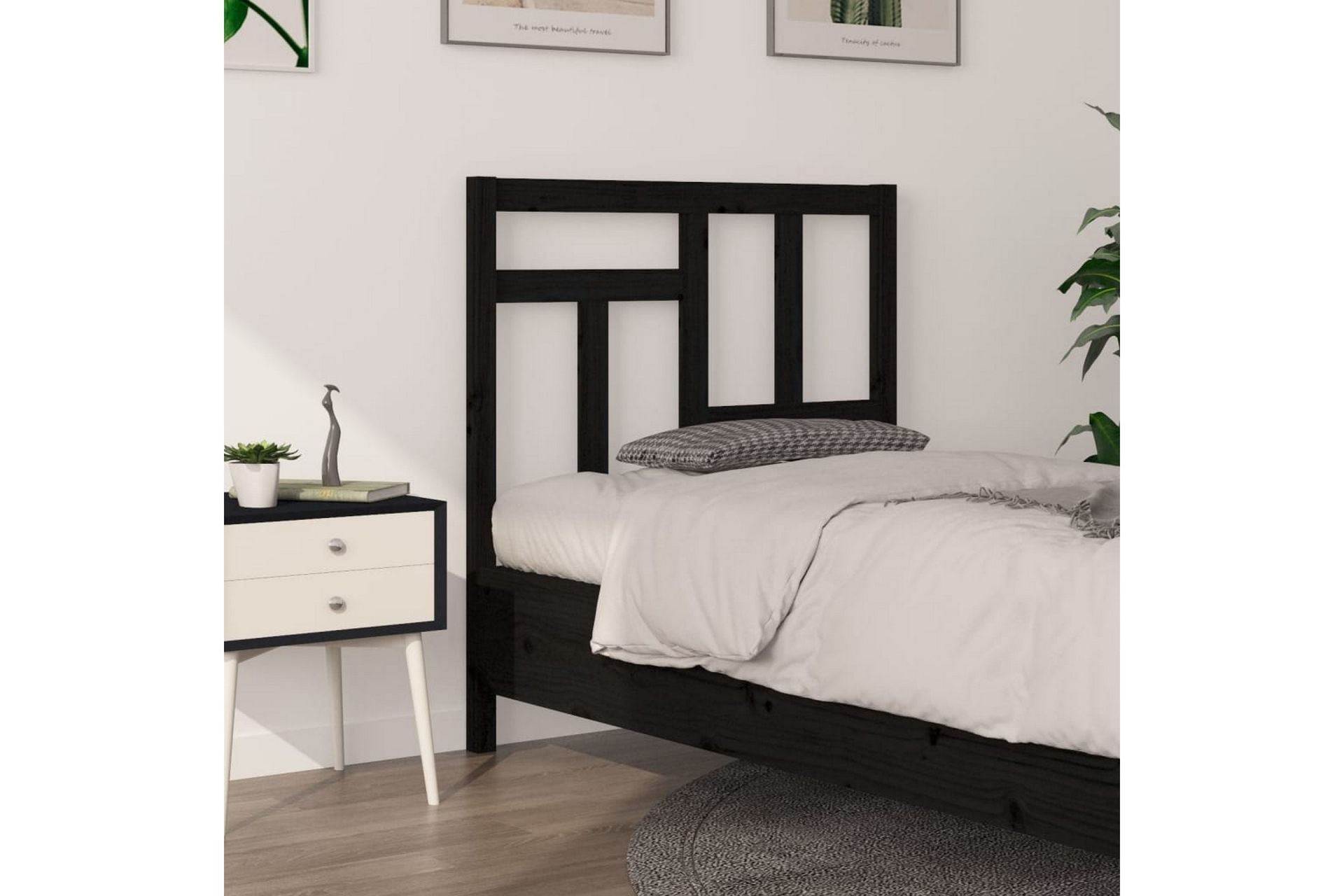 Sängynpääty musta 95,5x4x100 cm täysi mänty - Musta - Huonekalut - Sänky - Sängyn lisävarusteet & sängynpäädyt - Sängynpääty