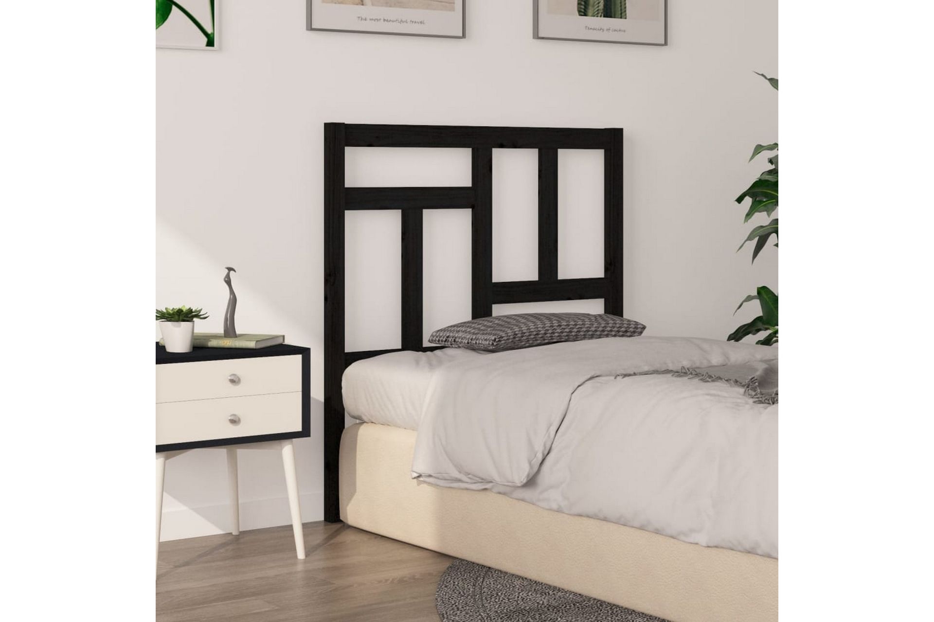 Sängynpääty musta 95,5x4x100 cm täysi mänty - Musta - Huonekalut - Sänky - Sängyn lisävarusteet & sängynpäädyt - Sängynpääty