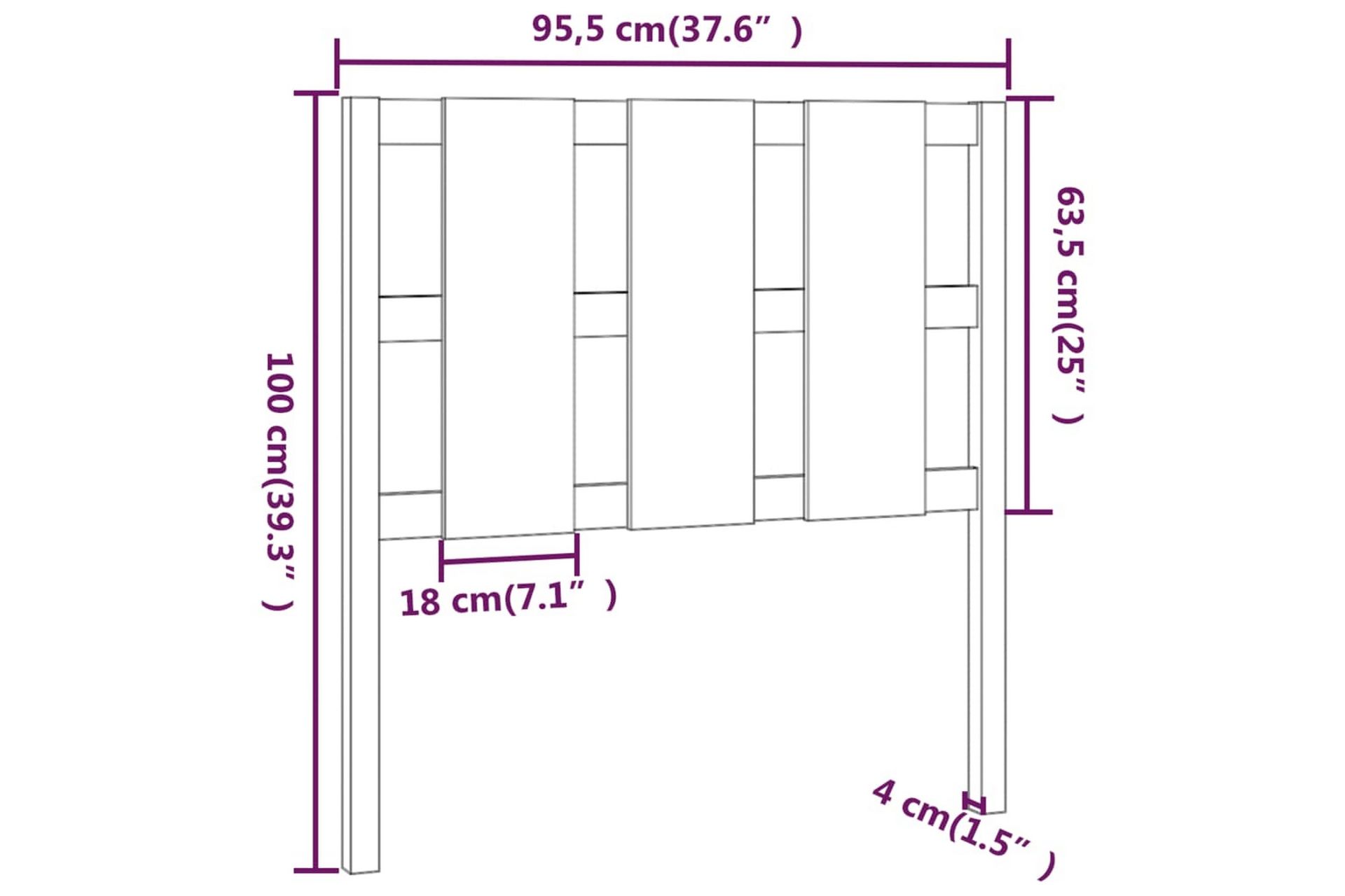 Sängynpääty musta 95,5x4x100 cm täysi mänty - Musta - Huonekalut - Sänky - Sängyn lisävarusteet & sängynpäädyt - Sängynpääty