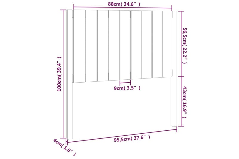 Sängynpääty musta 95,5x4x100 cm täysi mänty - Musta - Sängynpääty