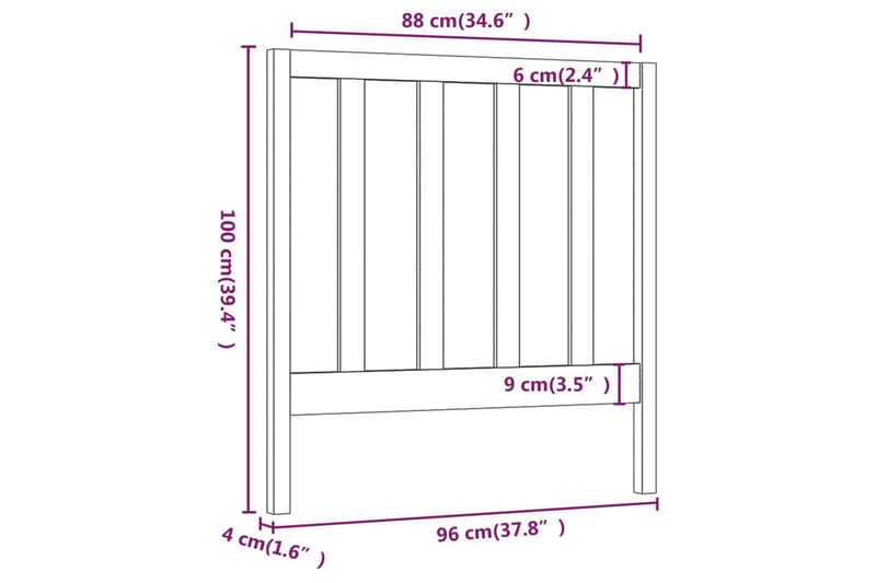 Sängynpääty musta 96x4x100 cm täysi mänty - Musta - Sängynpääty