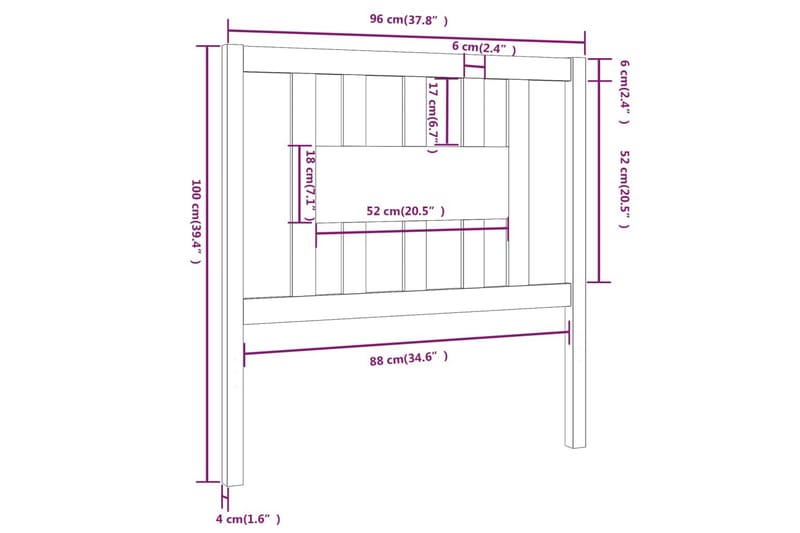 Sängynpääty musta 96x4x100 cm täysi mänty - Musta - Huonekalut - Sänky - Sängyn lisävarusteet & sängynpäädyt - Sängynpääty