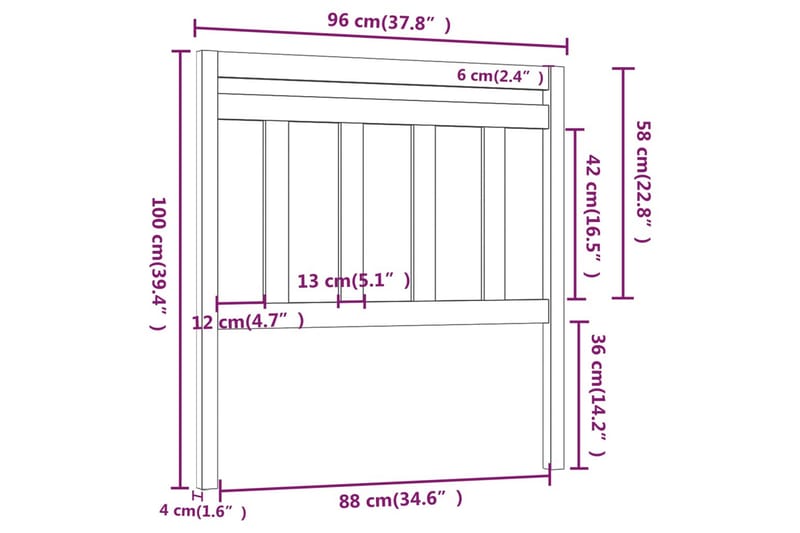 Sängynpääty musta 96x4x100 cm täysi mänty - Musta - Huonekalut - Sänky - Sängyn lisävarusteet & sängynpäädyt - Sängynpääty