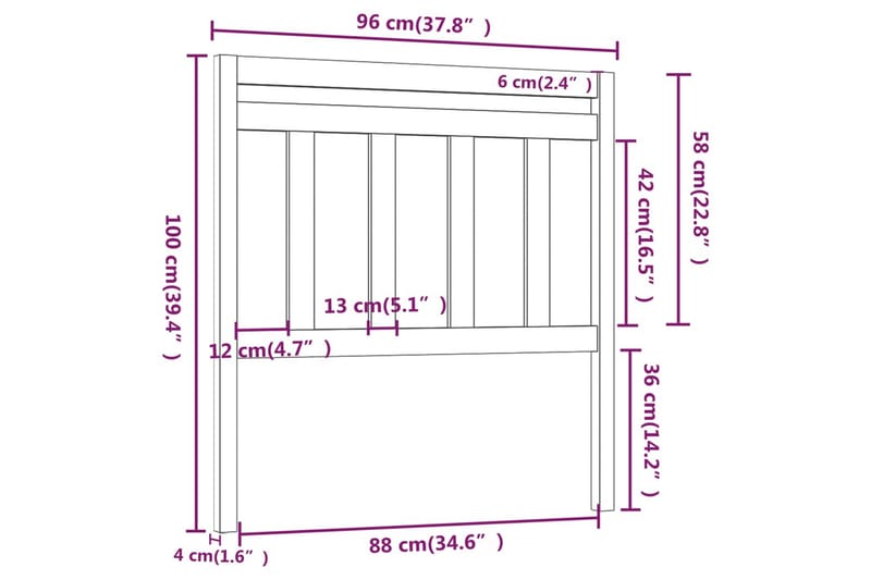 Sängynpääty musta 96x4x100 cm täysi mänty - Musta - Sängynpääty