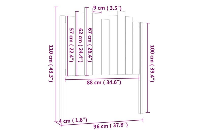 Sängynpääty musta 96x4x110 cm täysi mänty - Musta - Huonekalut - Sänky - Sängyn lisävarusteet & sängynpäädyt - Sängynpääty