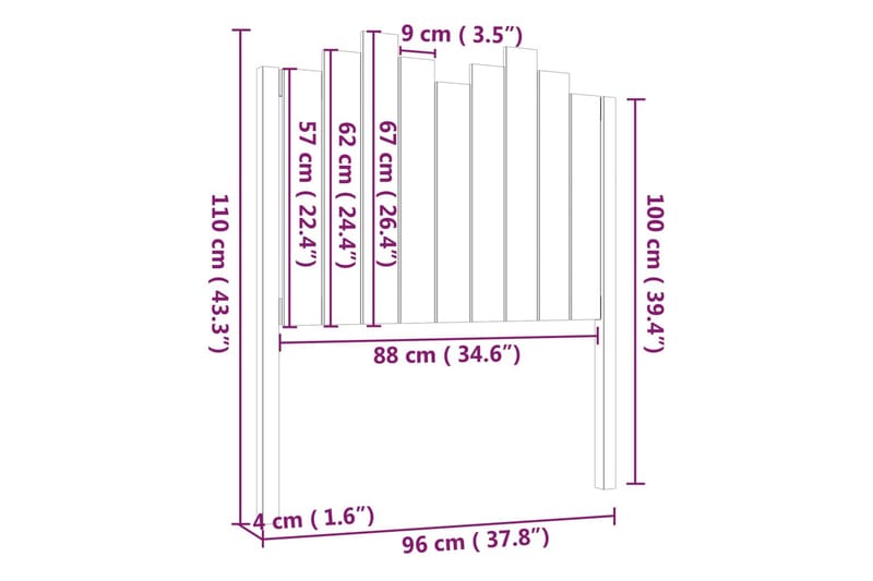 Sängynpääty musta 96x4x110 cm täysi mänty - Musta - Sängynpääty