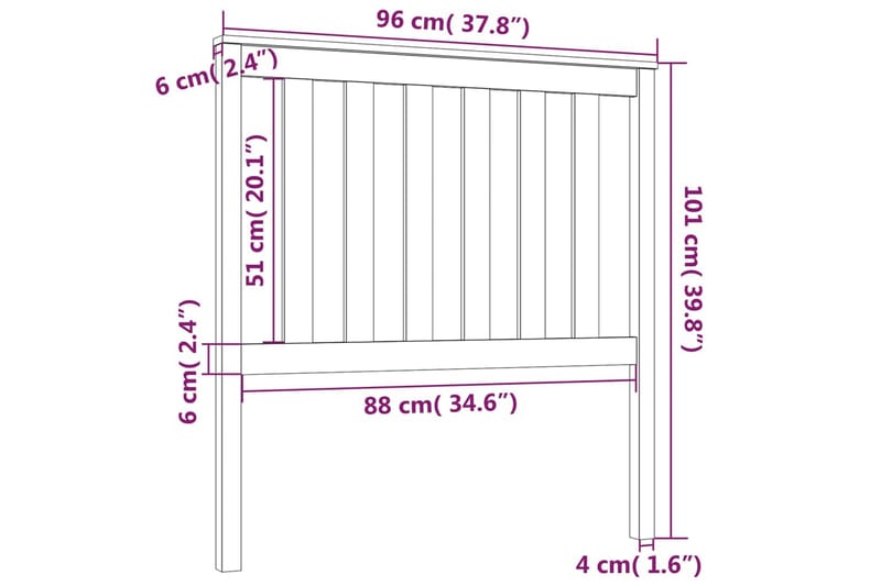 Sängynpääty musta 96x6x101 cm täysi mänty - Musta - Huonekalut - Sänky - Sängyn lisävarusteet & sängynpäädyt - Sängynpääty