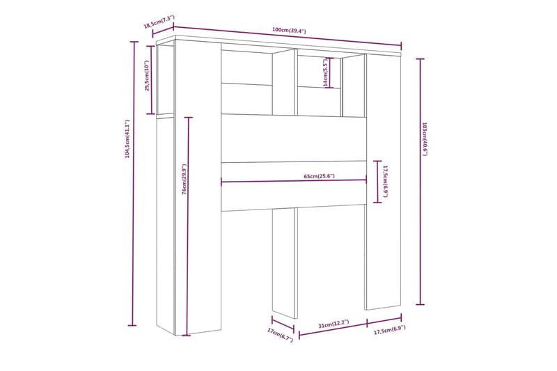 Sängynpääty säilytystilalla betoninharmaa 100x18,5x104,5 cm - Harmaa - Huonekalut - Sänky - Sängyn lisävarusteet & sängynpäädyt - Sängynpääty