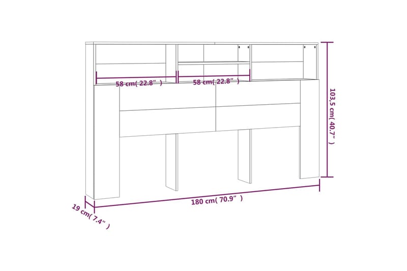 Sängynpääty säilytystilalla betoninharmaa 180x19x103,5 cm - Harmaa - Huonekalut - Sänky - Sängyn lisävarusteet & sängynpäädyt - Sängynpääty