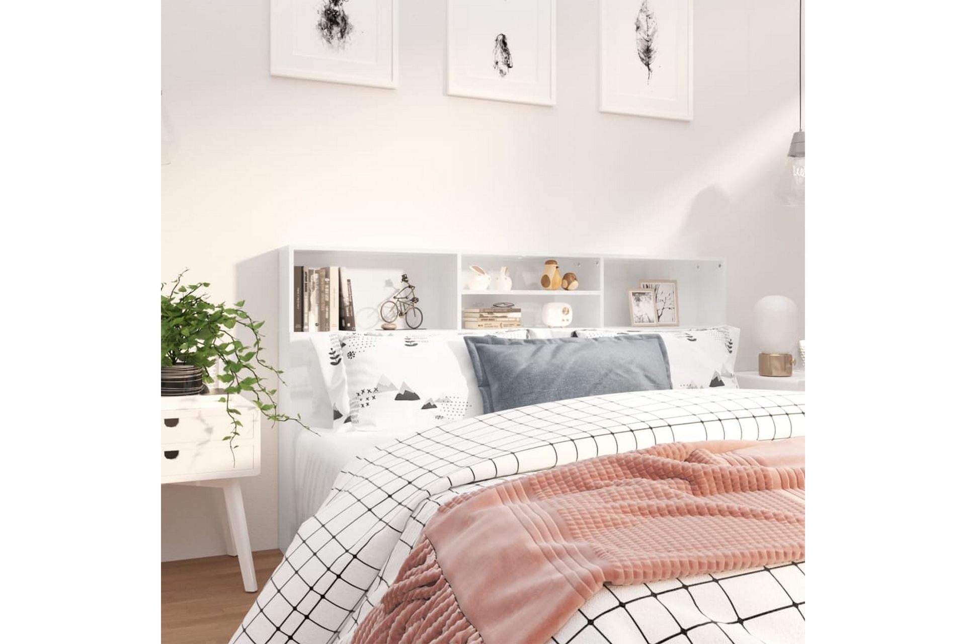 Sängynpääty säilytystilalla korkeakiilto valk. 180x19x103,5 - Valkoinen - Huonekalut - Sänky - Sängyn lisävarusteet & sängynpäädyt - Sängynpääty