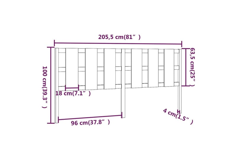 Sängynpääty valkoinen 205,5x4x100 cm täysi mänty - Valkoinen - Huonekalut - Sänky - Sängyn lisävarusteet & sängynpäädyt - Sängynpääty