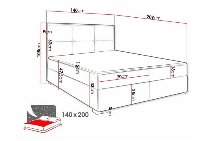 Sängynrunko Bandon 140x200 cm - Tummanpunainen - Sänkykehikot & sängynrungot