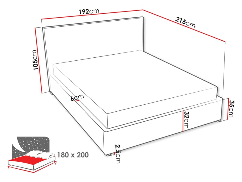 sängynrunko BIANCO Grant 20 180 × 200 cm - tummanharmaa - Huonekalut - Sänky - Sänkykehikot & sängynrungot