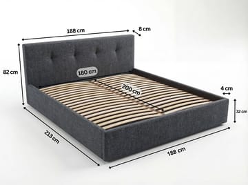 Sängynrunko Deylinor 160x200 cm nostettavalla säilytystilalla - Grafiitti - Huonekalut - Sänky - Sänkykehikot & sängynrungot