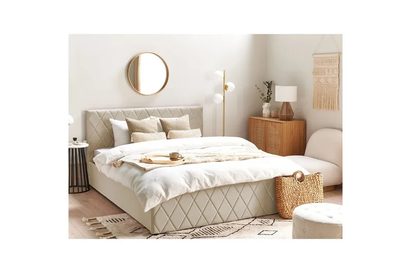 Sängynrunko ja sänkyrunko Rochefort-sänky säilytystilalla Beige 160x200 - Huonekalut - Sänky - Sänkykehikot & sängynrungot