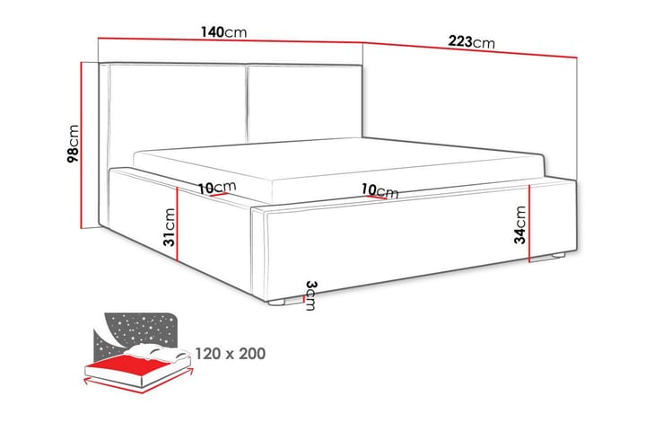 Sängynrunko Knocklong 120x200 cm - Musta - Sänkykehikot & sängynrungot