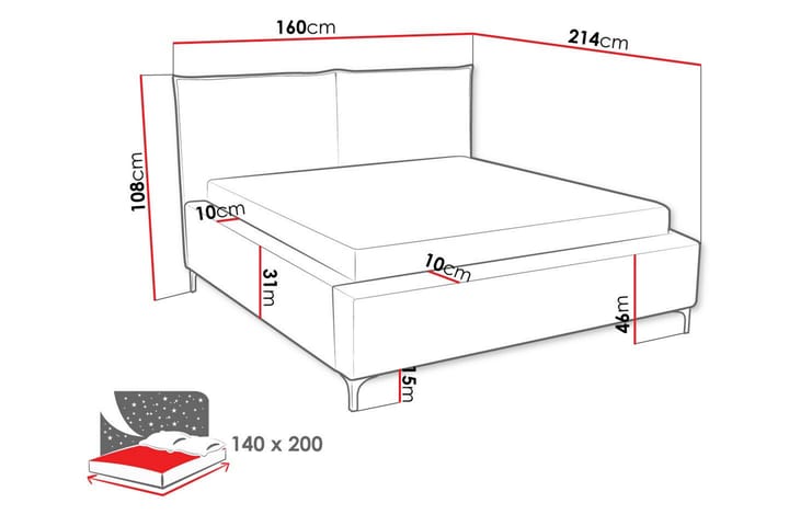 Sängynrunko Knocklong 140x200 cm - Vaaleanpunainen - Sänkykehikot & sängynrungot