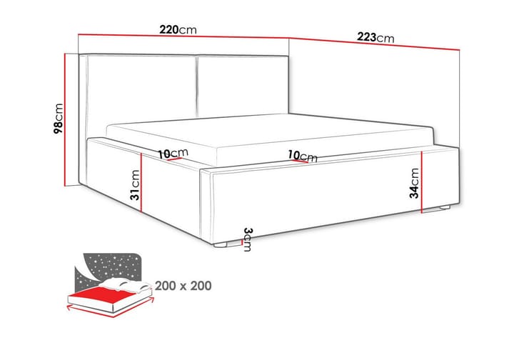 Sängynrunko Knocklong 200x200 cm - Vaaleanharmaa - Sänkykehikot & sängynrungot