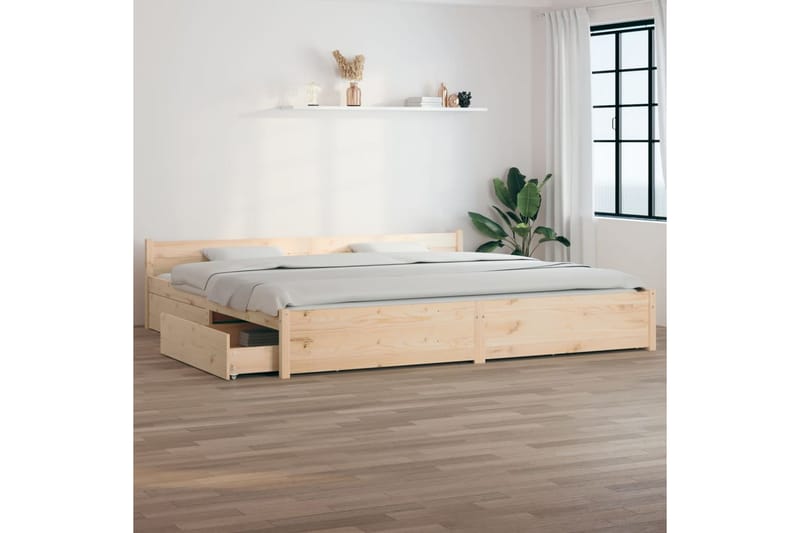 Sängynrunko laatikoilla 200x200 cm - Ruskea - Huonekalut - Sänky - Sänkykehikot & sängynrungot