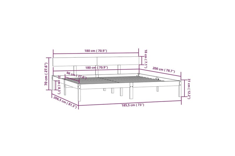 Sängynrunko musta täysi mänty 180x200 cm UK Super King - Musta - Huonekalut - Sänky - Sänkykehikot & sängynrungot