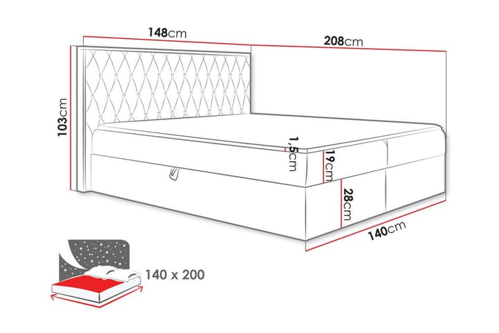 Sängynrunko Oberting 140x200 cm - Vaaleanpunainen - Sänkykehikot & sängynrungot