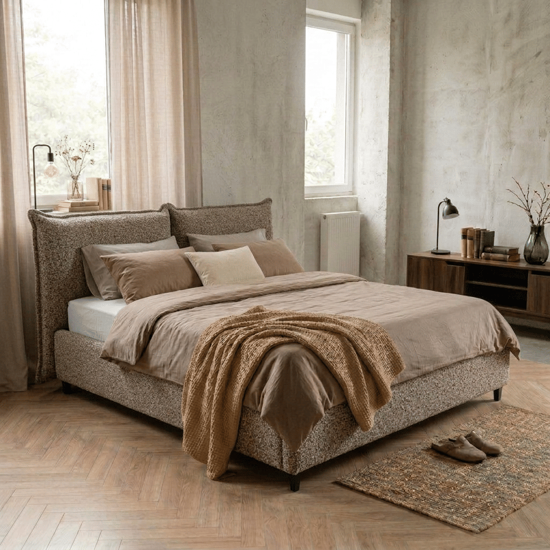 Sängynrunko Rynorin 140x200 cm nostettavalla säilytystilalla - harmaanbeige - Huonekalut - Sänky - Sänkykehikot & sängynrungot