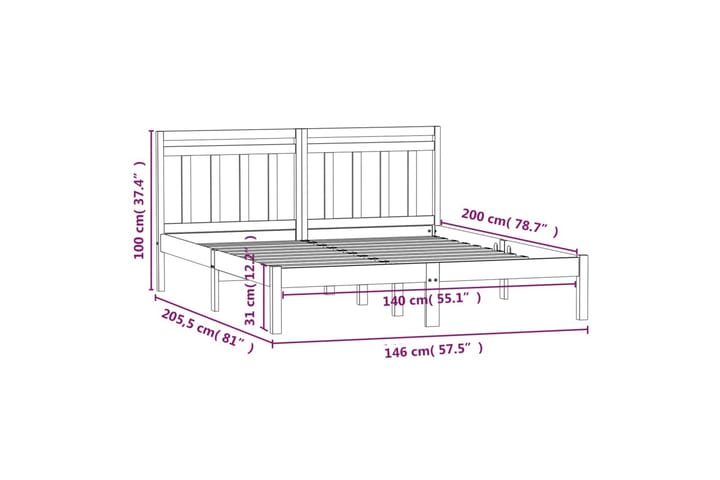 Sängynrunko täysi mänty 140x200 cm - Ruskea - Sänkykehikot & sängynrungot
