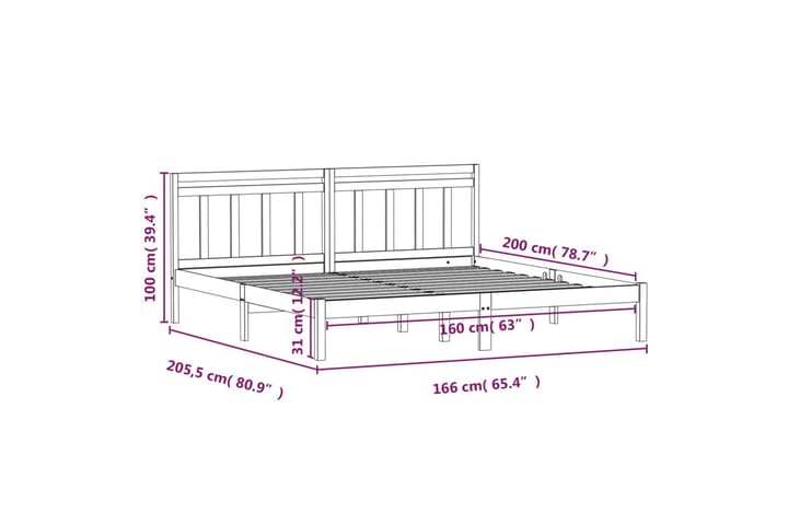 Sängynrunko täysi mänty 160x200 cm - Ruskea - Sänkykehikot & sängynrungot