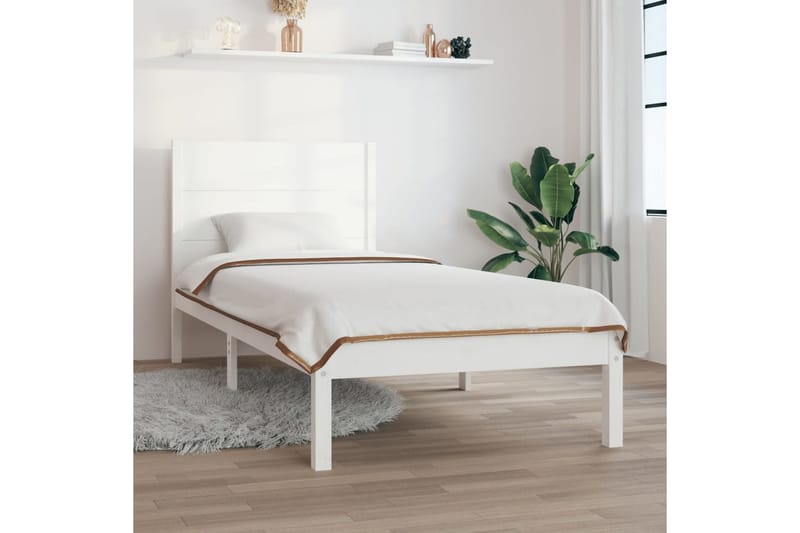 Sängynrunko valkoinen täysi mänty 100x200 cm - Valkoinen - Huonekalut - Sänky - Sänkykehikot & sängynrungot