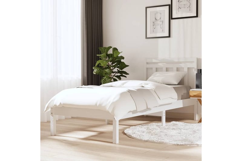 Sängynrunko valkoinen täysi mänty 100x200 cm - Valkoinen - Huonekalut - Sänky - Sänkykehikot & sängynrungot