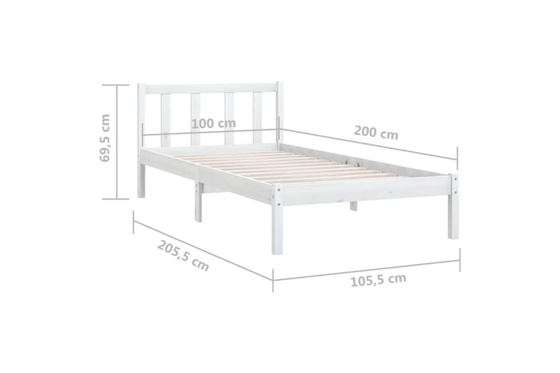 Sängynrunko valkoinen täysi mänty 100x200 cm - Huonekalut - Sänky - Sänkykehikot & sängynrungot