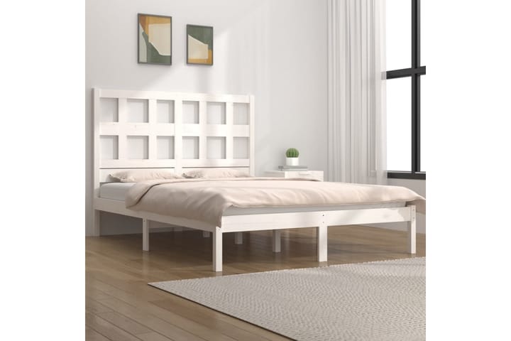 Sängynrunko valkoinen täysi mänty 135x190 cm 4FT6 Double - Valkoinen - Sänkykehikot & sängynrungot