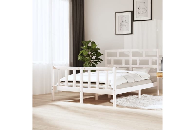 Sängynrunko valkoinen täysi mänty 150x200 cm 5FT King Size - Valkoinen - Huonekalut - Sänky - Sänkykehikot & sängynrungot
