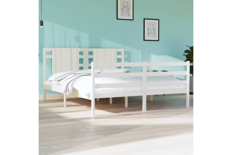 Sängynrunko valkoinen täysi mänty 150x200 cm 5FT King Size - Valkoinen - Huonekalut - Sänky - Sänkykehikot & sängynrungot