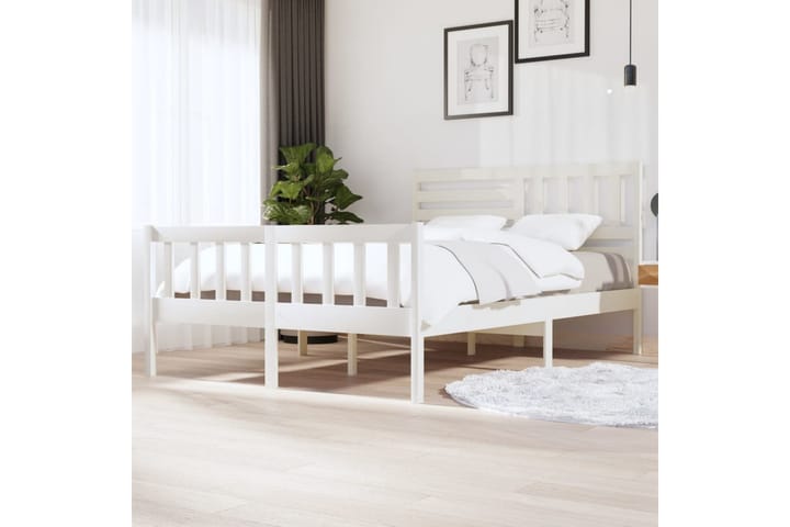 Sängynrunko valkoinen täysi puu 150x200 cm 5FT King Size - Valkoinen - Sänkykehikot & sängynrungot