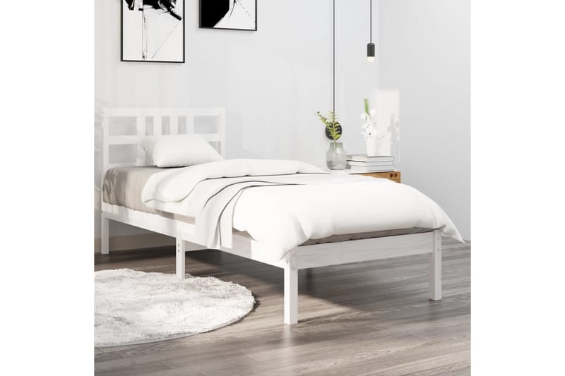 Sängynrunko valkoinen täysi puu 100x200 cm - Valkoinen - Huonekalut - Sänky - Sänkykehikot & sängynrungot