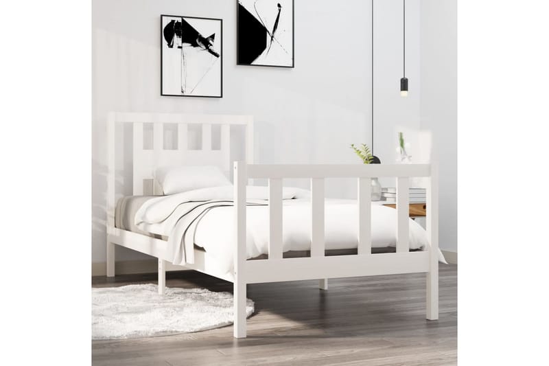 Sängynrunko valkoinen täysi puu 90x190 cm 3FT Single - Valkoinen - Huonekalut - Sänky - Sänkykehikot & sängynrungot