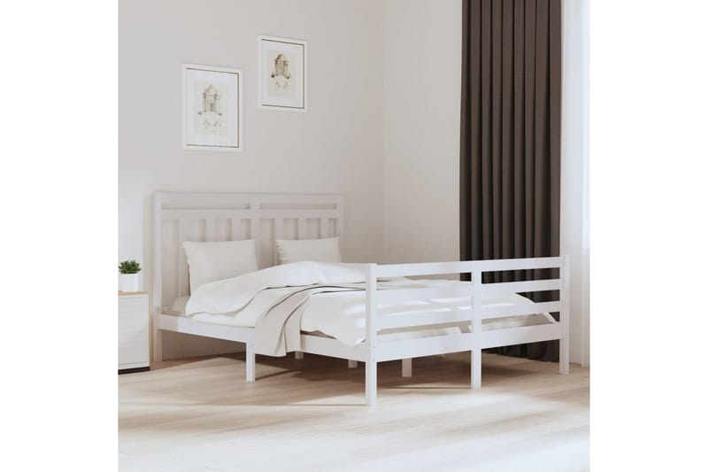 Sängynrunko valkoinen täysi puu 150x200 cm 5FT King Size - Valkoinen - Huonekalut - Sänky - Sänkykehikot & sängynrungot