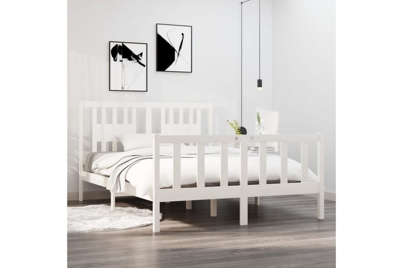 Sängynrunko valkoinen täysi puu 135x190 cm 4FT6 Double - Valkoinen - Huonekalut - Sänky - Sänkykehikot & sängynrungot