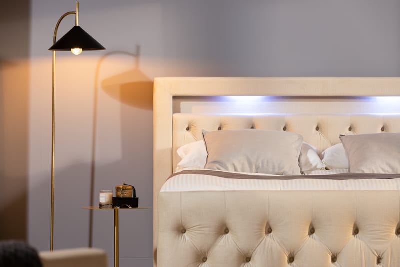 Altaneira Täydellinen Sänkypaketti laatikkosäilytyksellä LED-valaistus 160x200 - Beige - Huonekalut - Sänky - Sängyt säilytystilalla