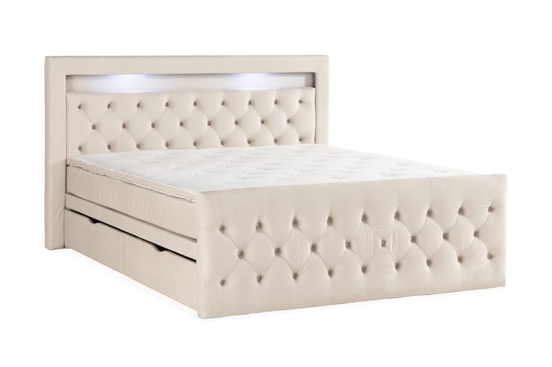 Altaneira Täydellinen Sänkypaketti laatikkosäilytyksellä LED-valaistus 160x200 - Beige - Huonekalut - Sänky - Sängyt säilytystilalla
