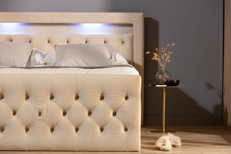 Altaneira Täydellinen Sänkypaketti laatikkosäilytyksellä LED-valaistus 160x200 - Beige - Huonekalut - Sänky - Sängyt säilytystilalla
