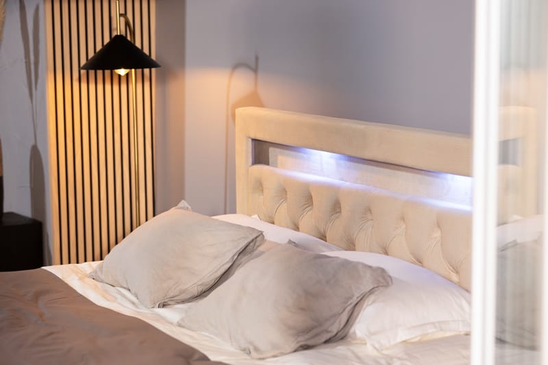 Altaneira Täydellinen Sänkypaketti laatikkosäilytyksellä LED-valaistus 160x200 - Beige - Huonekalut - Sänky - Sängyt säilytystilalla