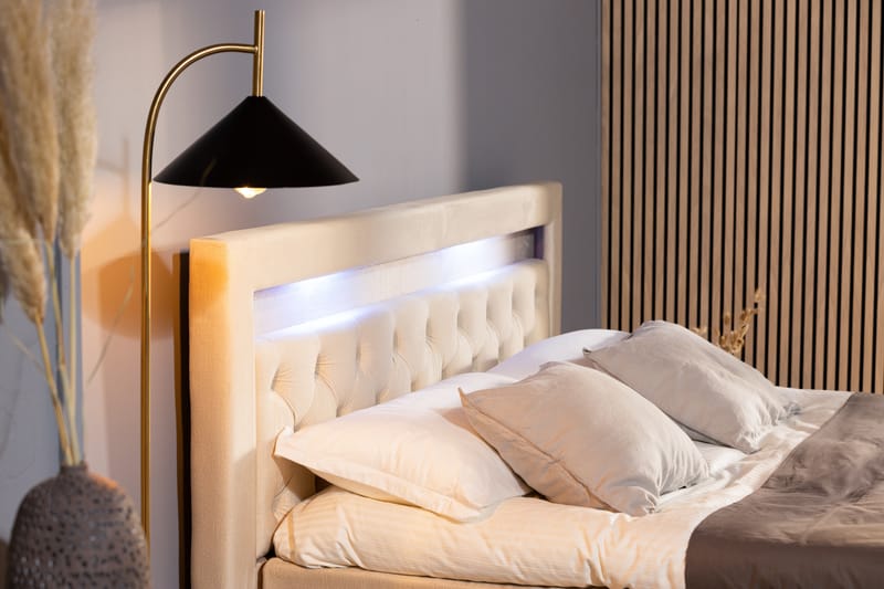 Altaneira Täydellinen Sänkypaketti laatikkosäilytyksellä LED-valaistus 160x200 - Beige - Huonekalut - Sänky - Sängyt säilytystilalla