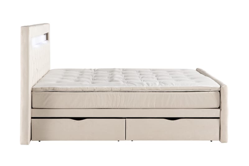 Altaneira Täydellinen Sänkypaketti laatikkosäilytyksellä LED-valaistus 160x200 - Beige - Huonekalut - Sänky - Sängyt säilytystilalla