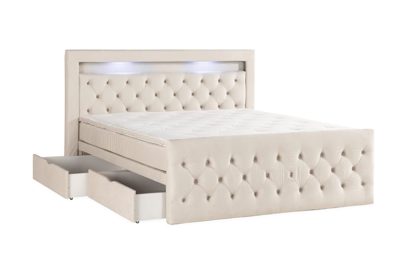 Altaneira Täydellinen Sänkypaketti laatikkosäilytyksellä LED-valaistus 160x200 - Beige - Huonekalut - Sänky - Sängyt säilytystilalla