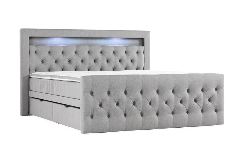 Altaneira Täydellinen Sänkypaketti laatikkosäilytyksellä LED-valaistus 160x200 - Harmaa - Huonekalut - Sänky - Sängyt säilytystilalla